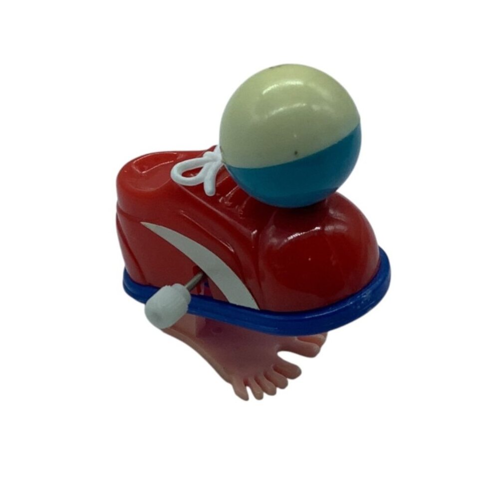 Vtg Wind-Up Sneaker Foot‎ Ball Toy Shoe Design Red Blue RARE